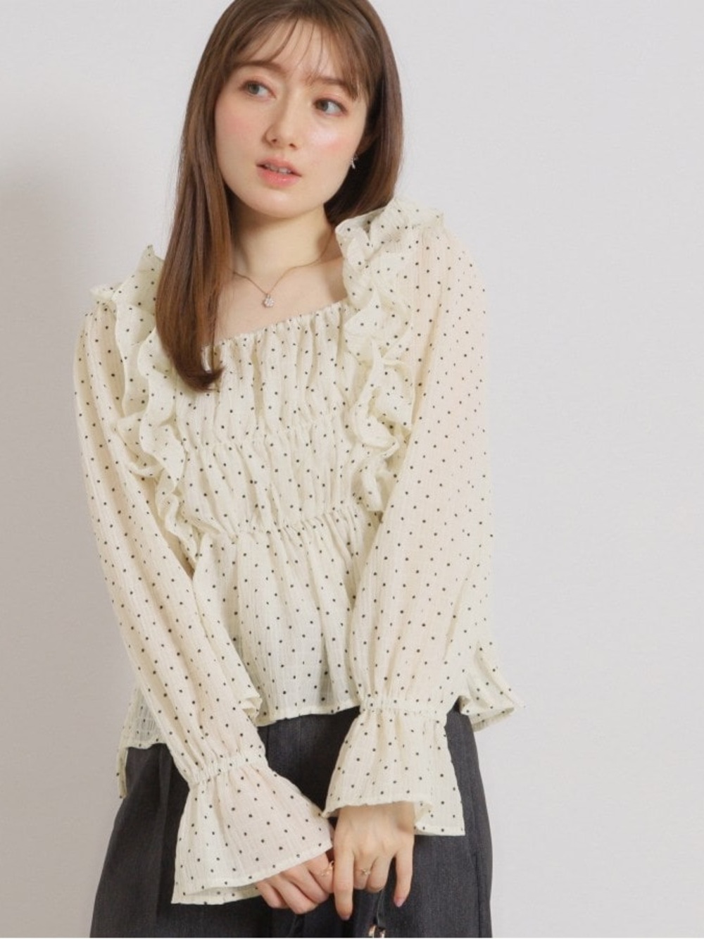 june & hudson White Smocked Peplum Blouse with Black Dot Print Plus size 1X - Picture 11 of 13